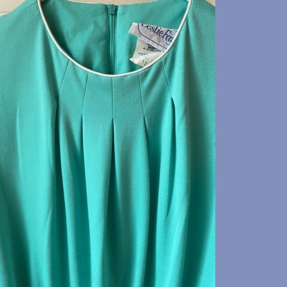 Vintage Leslie Fay Turquoise Tea Dress - Picture 4 of 10